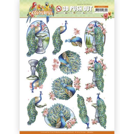 3D-Stanzbogen - Amy Design - Colourful Feathers - Pfau 