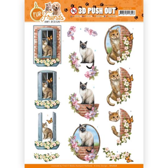 3D-Stanzbogen - Amy Design - Fur Friends - Katze auf Mauer 