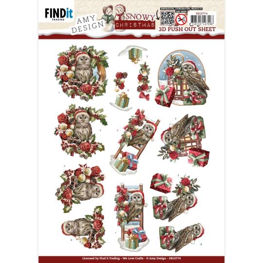 3D-Stanzbogen - Amy Design - Snowy Christmas - Eule im Schnee 