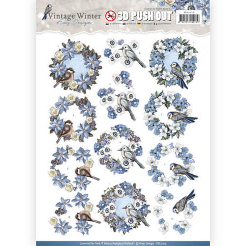 3D-Stanzbogen - Amy Design -Vintage Winter - Blumen Kranz 