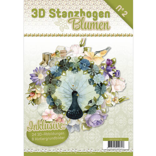 3D Stanzbogen Buch A4 Blumen Nr.2 - 24 3D Motiv & 8 Hintergrundpapiere  