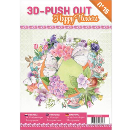3D Stanzbogen Buch A4 Happy Flowers Nr.15 - 24 3D Motiv & 8 Hintergrundpapiere  