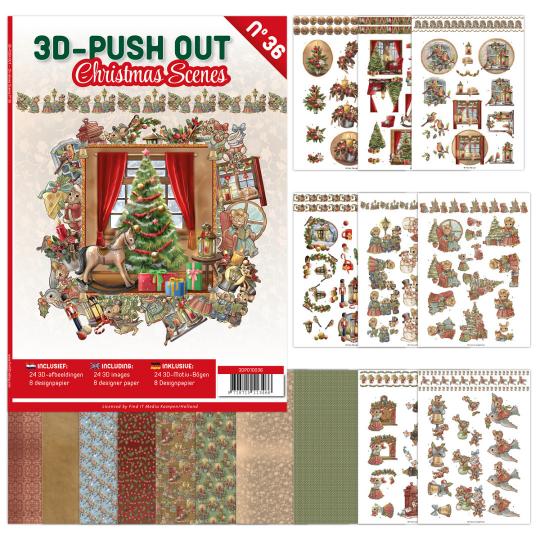 3D Stanzbogen Buch A4 Weihnachts Szenen Nr. 36 - 24 3D Motiv & 8 Hintergrundpapiere 