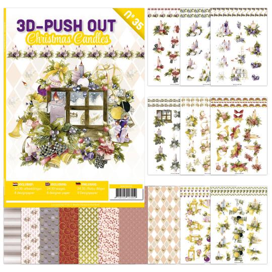 3D Stanzbogen Buch A4 Weihnachtskerzen Nr. 35 - 24 3D Motiv & 8 Hintergrundpapiere 
