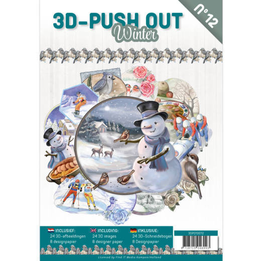 3D Stanzbogen Buch A4 Winter Nr.12 - 24 3D Motiv & 8 Hintergrundpapiere  