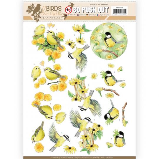 3D-Stanzbogen - Jeaninnes Art - Birds and Flowers - Gelbe Vögel 