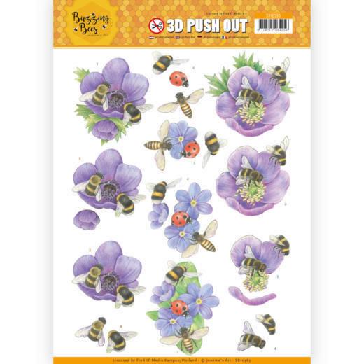 3D-Stanzbogen - Jeaninnes Art - Buzzing Bees - Bienen in Blume 