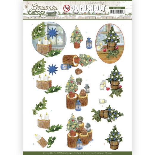 3D-Stanzbogen - Jeaninnes Art - Christmas Cottage - Blaue Dekoration 