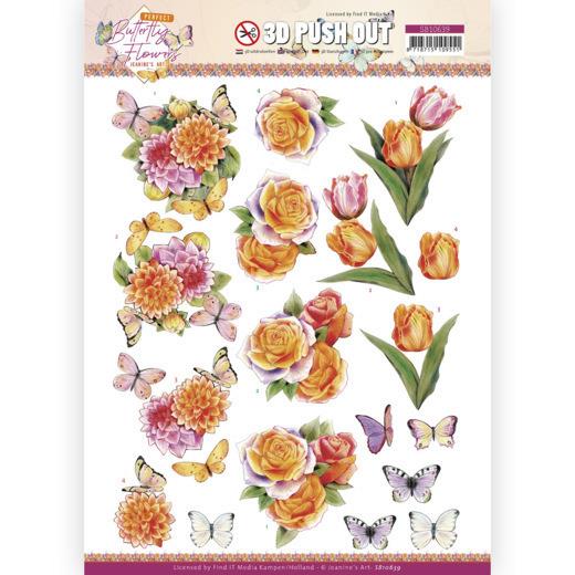 3D-Stanzbogen - Jeaninnes Art - Perfect Butterfly Flowers - Orange Rose 