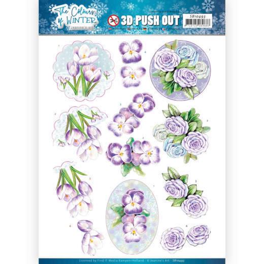 3D-Stanzbogen - Jeaninnes Art - The colours of winter - Violette Winterblumen 