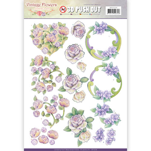 3D-Stanzbogen - Jeaninnes Art - Vintage Flowers - Blumen Romantic Violett 
