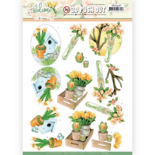 3D-Stanzbogen - Jeaninnes Art - Welcome Spring - Orange Tulpen 