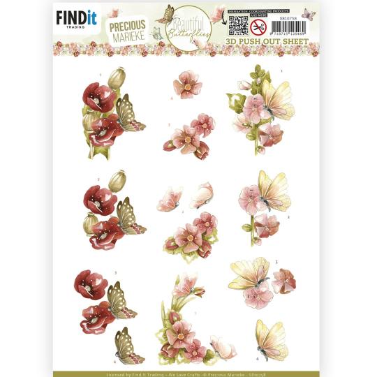 3D-Stanzbogen - Precious Marieke - Beautiful Butterflies - Rot 