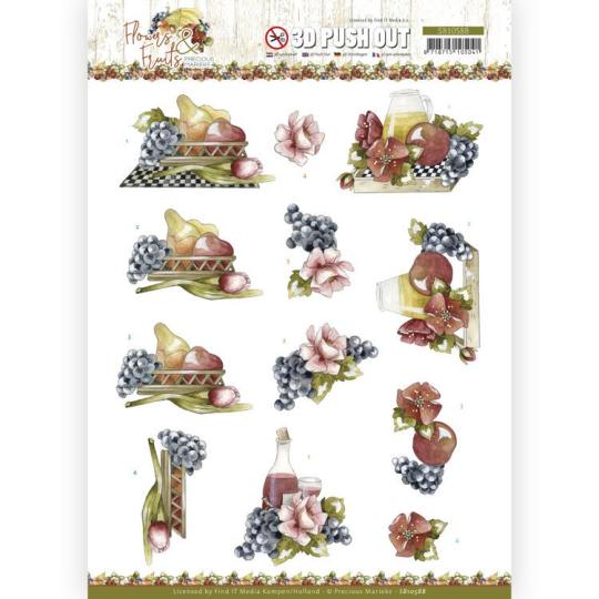 3D-Stanzbogen - Precious Marieke - Flowers and Fruits - Blumen & Weintrauben 