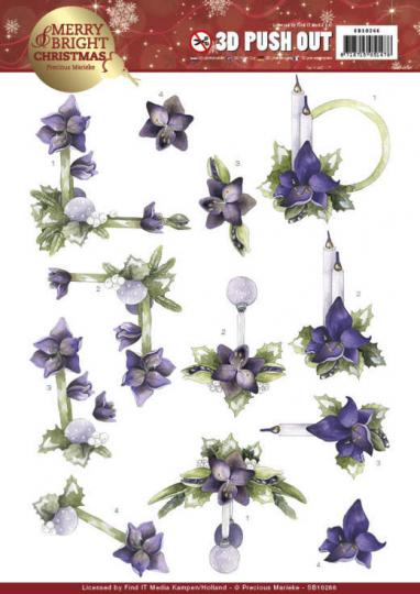 3D-Stanzbogen - Precious Marieke - Merry and Bright Christmas - Amaryllis Lila 