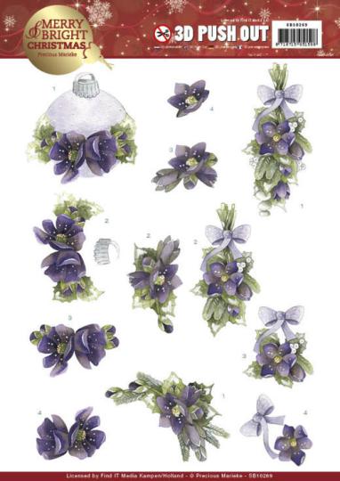 3D-Stanzbogen - Precious Marieke - Merry and Bright Christmas - Bouquets Lila 