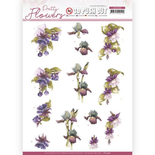 3D-Stanzbogen - Precious Marieke - Pretty Flowers - Violette Blumen 