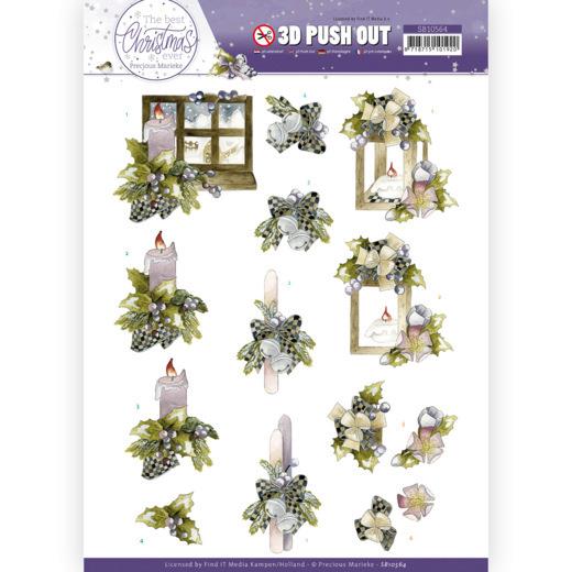 3D-Stanzbogen - Precious Marieke - The Best Christmas Ever - Blaue Schleife und Kerzen 