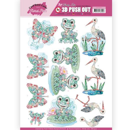 3D-Stanzbogen - Yvonne Creations - Floral Pink - Kitchy Frosch 