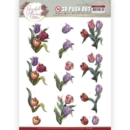 3D-Stanzbogen - Yvonne Creations - Graceful Flowers - Colourful Tulpen 
