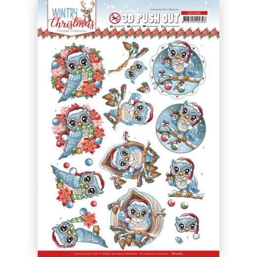 3D-Stanzbogen - Yvonne Creations - Wintry Christmas - Weihnachts Eulen 