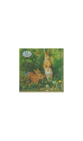 4 Servietten Ostern Hasen auf der Wiese 