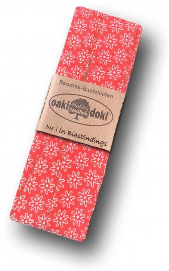 Schrägband / Einfassband Baumwolle gefalzt 3m x 20mm - Gänseblümchen Muster 4010-Rot-Weiß