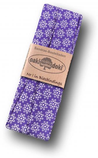 Schrägband / Einfassband Baumwolle gefalzt 3m x 20mm - Gänseblümchen Muster 4013-Violett-Weiß
