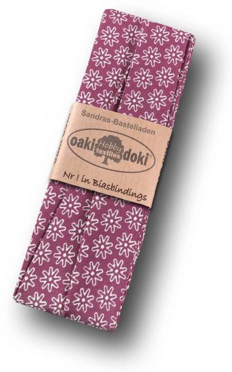 Schrägband / Einfassband Baumwolle gefalzt 3m x 20mm - Gänseblümchen Muster 4014-Dunkelrot-Weiß