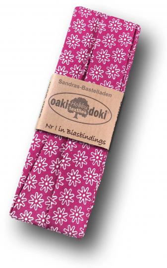 Schrägband / Einfassband Baumwolle gefalzt 3m x 20mm - Gänseblümchen Muster 4015-Pink-Weiß