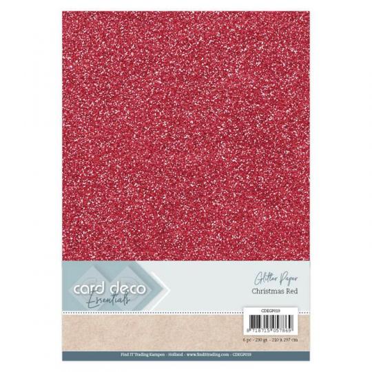 Micro-Glitterkarton DIN A4  230g/m²  - 6 Bögen Weihnachts Rot