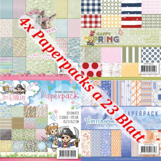 4x versch. Paperpacks - 15,2 x 15,2cm - a 23 Blatt – 170gr - 