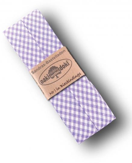 Schrägband / Einfassband Baumwolle gefalzt 3m x 20mm - Vichy / Karo Muster 5013-Violett-Weiß