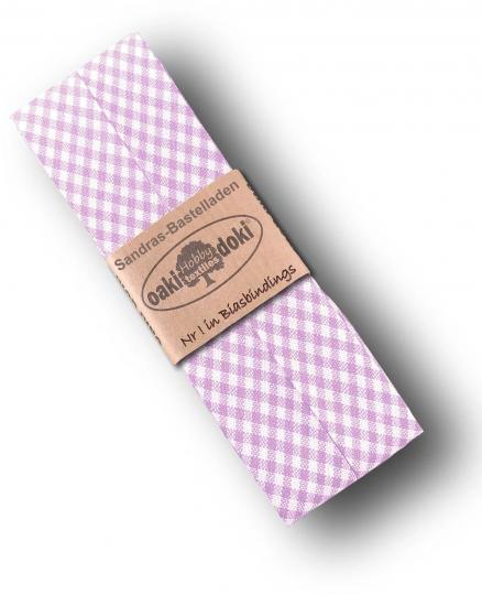 Schrägband / Einfassband Baumwolle gefalzt 3m x 20mm - Vichy / Karo Muster 5016-Rosa-Weiß