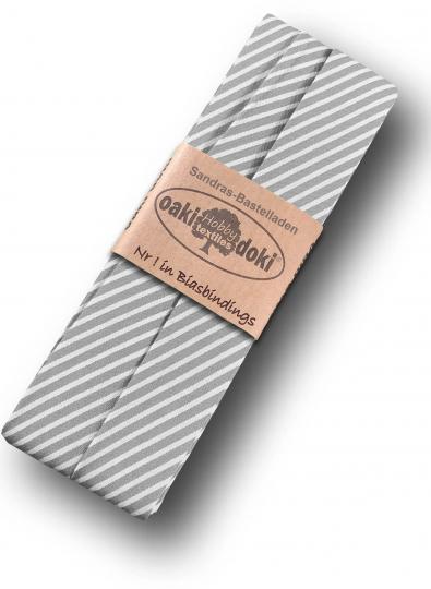 Schrägband / Einfassband Baumwolle gefalzt 3m x 20mm - Streifen Muster 6002-Grau-Weiß