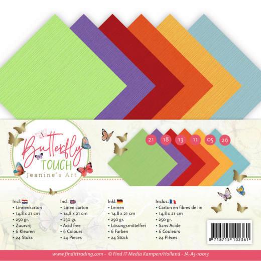 Leinenkartonpack -  DIN A5 - Jeanines Art - Schmetterlings Touch – 250gr - 