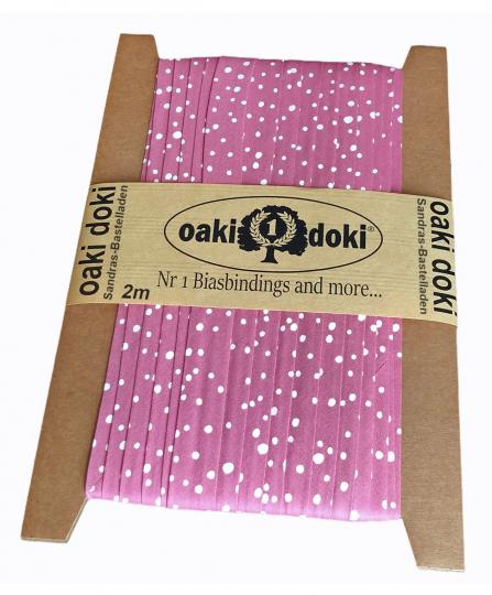 Schrägband / Einfassband Baumwolle mit Punkte Muster gefalzt 2m x 20mm 9003-Rosa