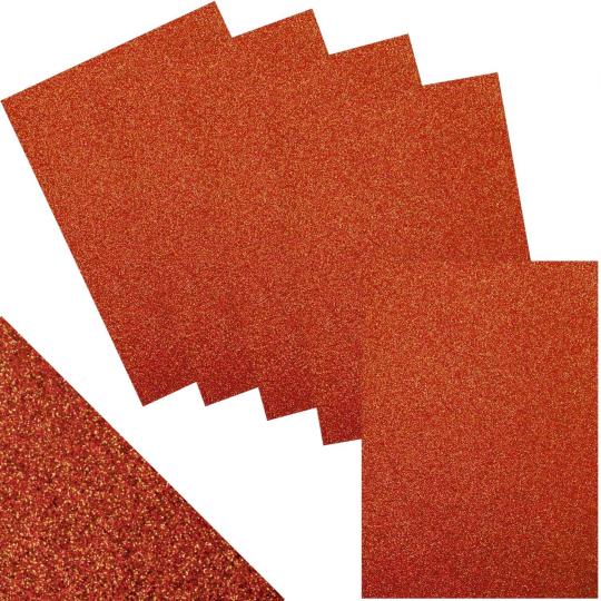 Glitterkarton DIN A4  250g/m²  - 5 Bögen Rubin Rot
