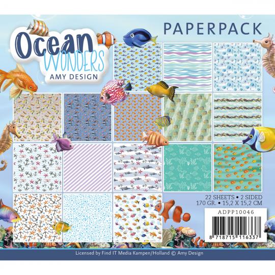 Amy Design Paperpack Papier Set Ocean Wonders - 22 Blatt - 170g - 15,2x15,2cm 