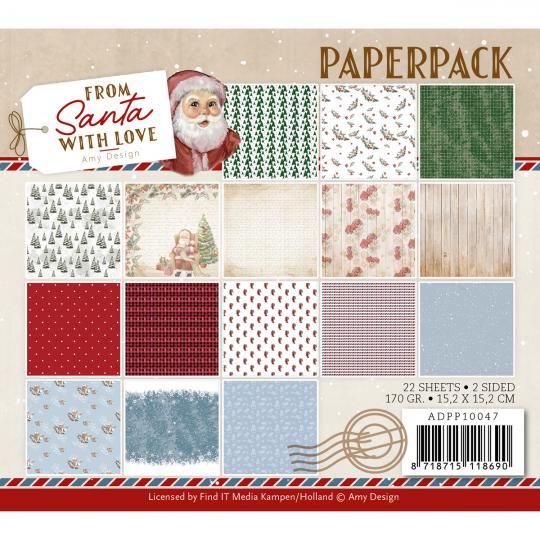 Amy Design Paperpack Papier Set From Santa with love 22 tlg. 15,2x15,2cm 