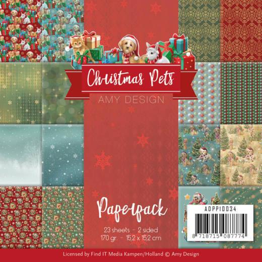 Amy Design Paperpack Papier Set Christmas Pets 23 tlg. 15,2x15,2cm 