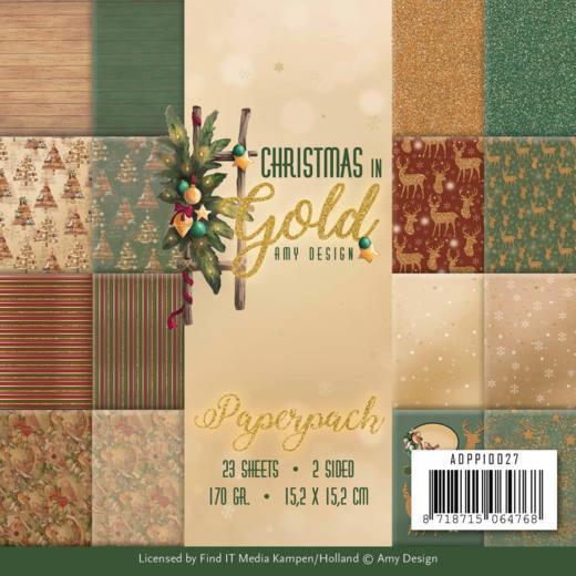 Amy Design Paperpack Papier Set Christmas in Gold 23 tlg. 15,2x15,2cm 