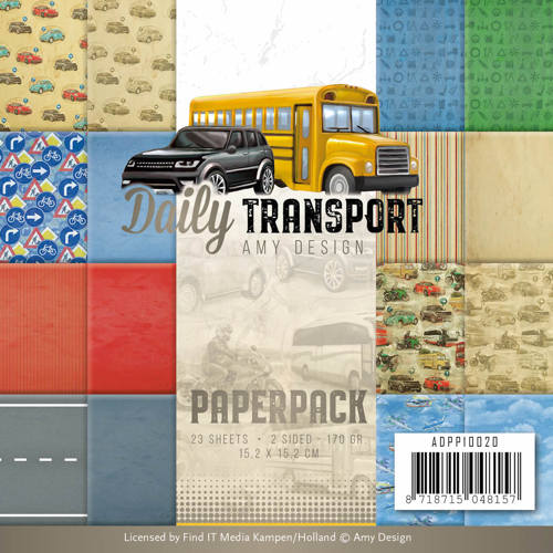 Amy Design Paperpack Papier Set Daily Transport 23 Blatt - 170g - 15,2x15,2cm 