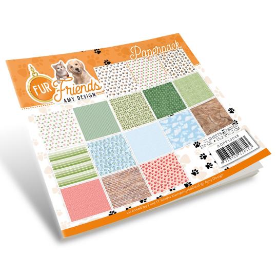 Amy Design Paperpack Papier Set Fur Friends 22 tlg. 15,2x15,2cm 