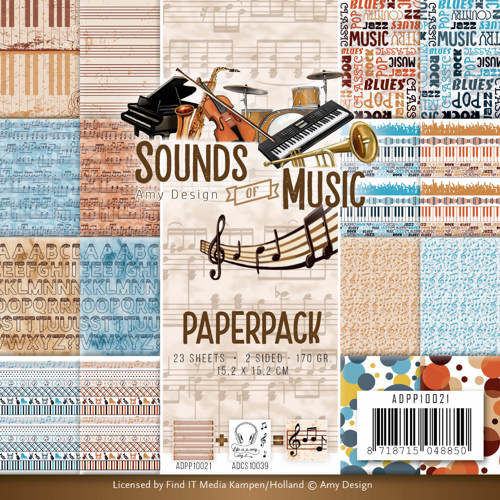 Amy Design Paperpack Papier Set Sounds of Music 23 Blatt - 170g - 15,2x15,2cm 