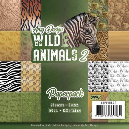 Amy Design Paperpack Papier Set Wild Animals 2 - 23 Blatt - 170g - 15,2x15,2cm 