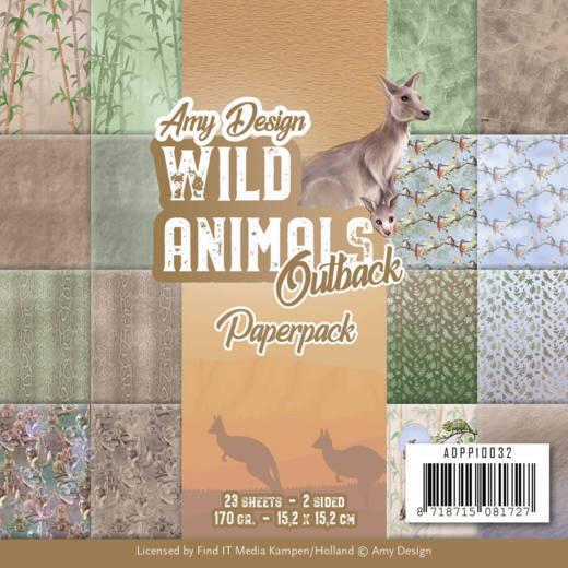 Amy Design Paperpack Papier Set Wild Animals Outback - 23 Blatt - 170g - 15,2x15,2cm 