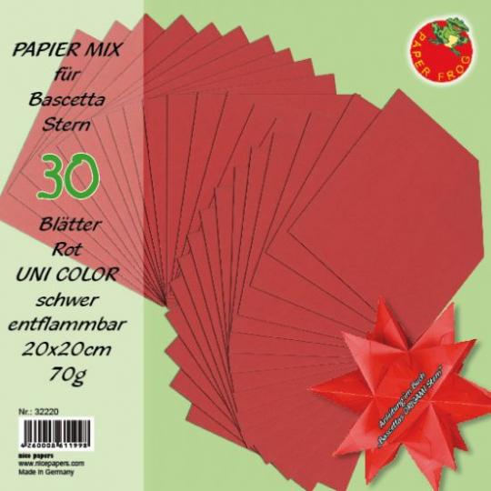Bascetta Sterne Papier Uni rot 20x20cm/30Stk. schwer entflammbar 
