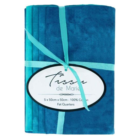 Baumwollstoff Webware Wolken / Batik Design Tissu de Marie - 5 Stck a 50x50cm Blau Töne Blau Töne