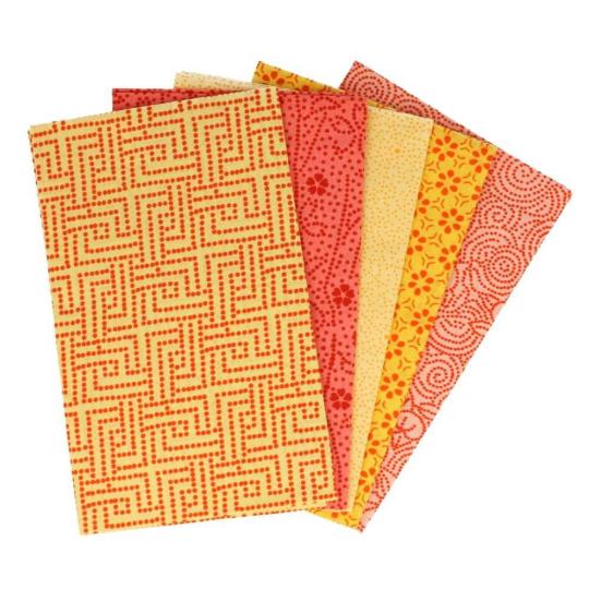 Baumwollstoff Webware mit Muster Tissu de Marie - 5 Stck a 50x57cm Amorous Amber (Rot, Gelb, Orange) Amorous Amber (Rot, Gelb, Orange)